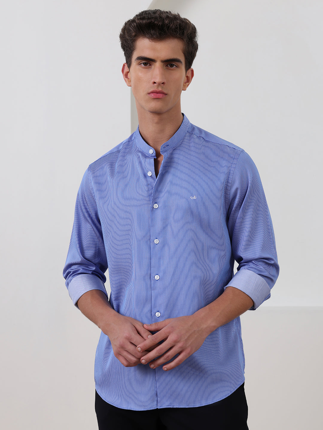 Blue Regular Fit Striped Casual Cotton Shirt for Men (COLLE)