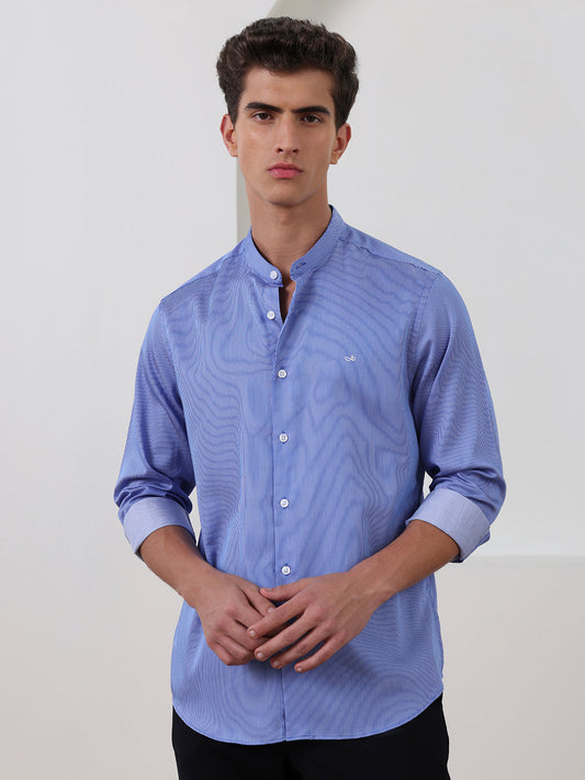 Blue Regular Fit Striped Casual Cotton Shirt for Men (COLLE)