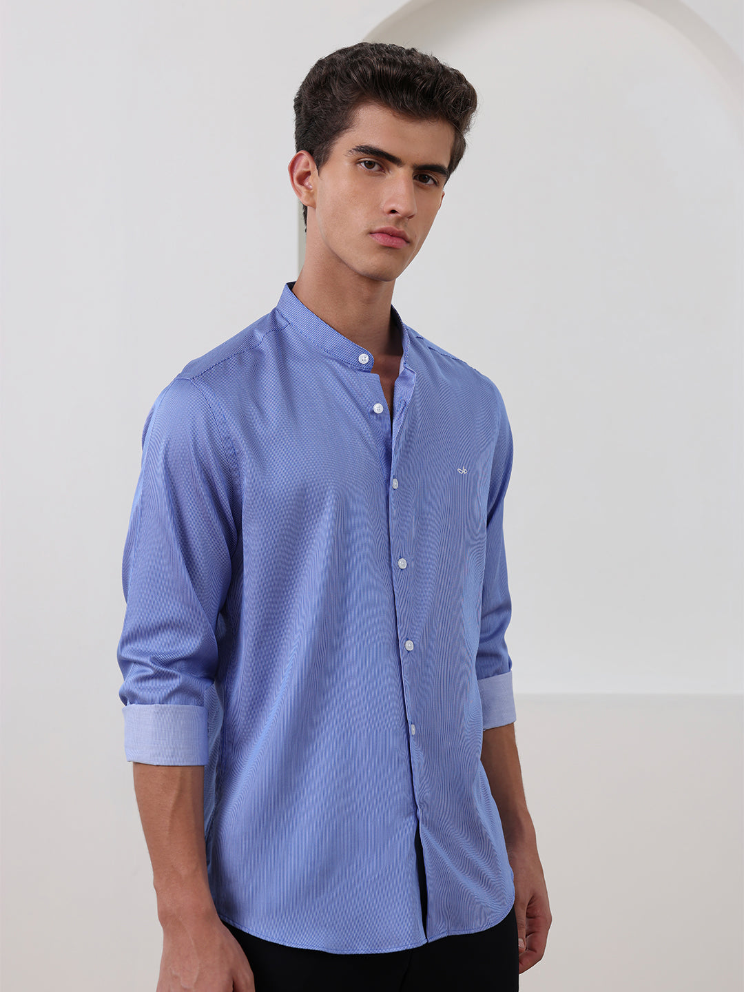 Blue Regular Fit Striped Casual Cotton Shirt for Men (COLLE)