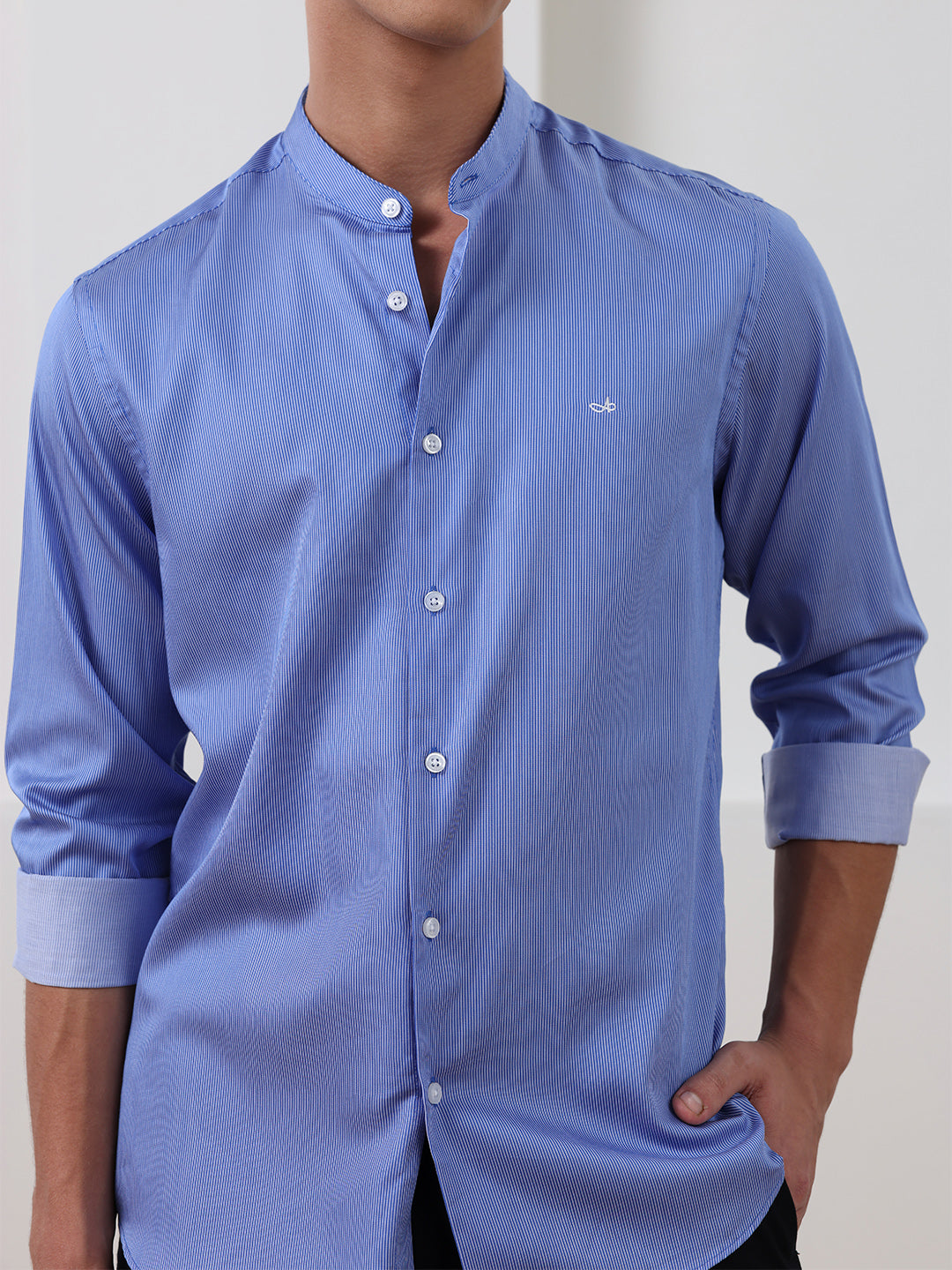 Blue Regular Fit Striped Casual Cotton Shirt for Men (COLLE)