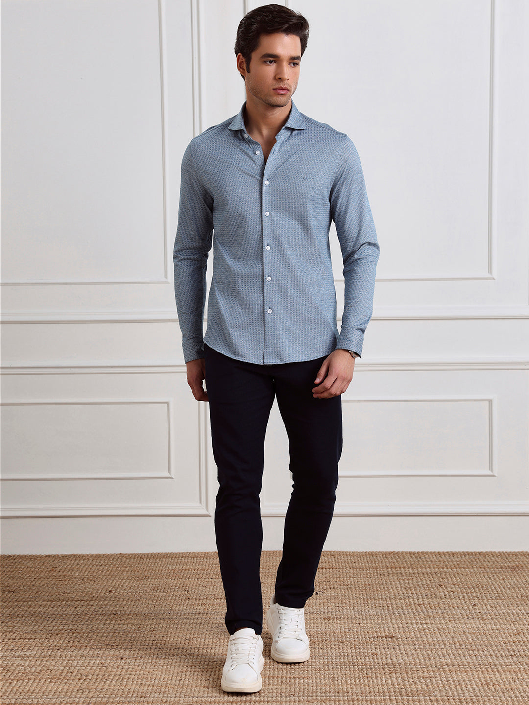 Blue Slim Fit Checked Casual Cotton Shirt for Men (LABAC)