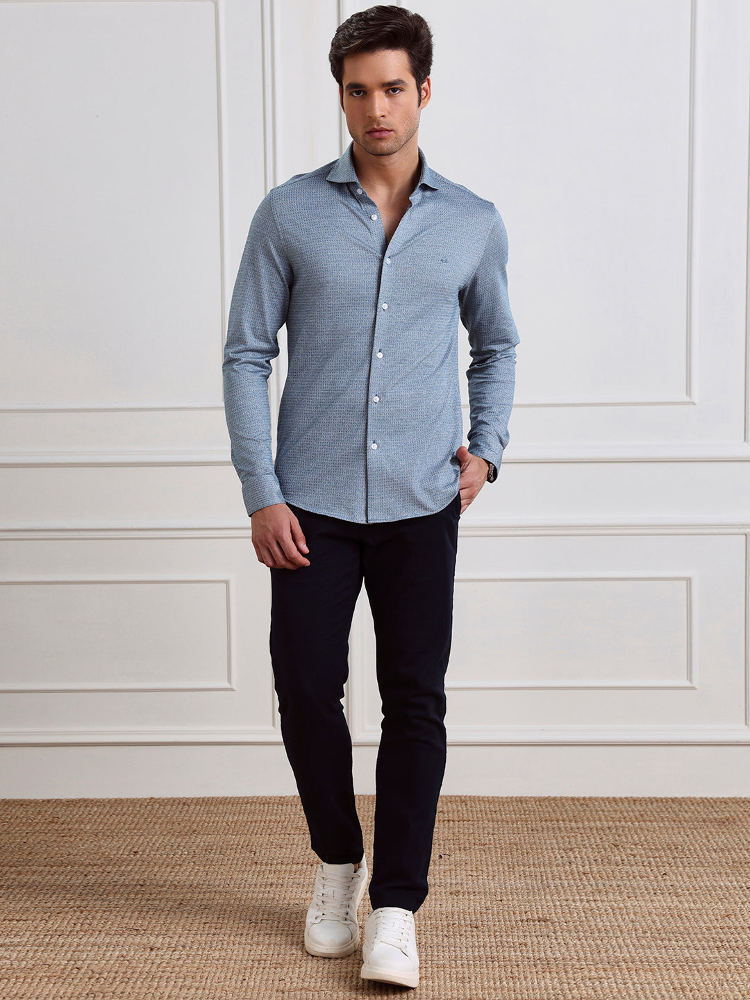 Blue Slim Fit Checked Casual Cotton Shirt for Men (LABAC)