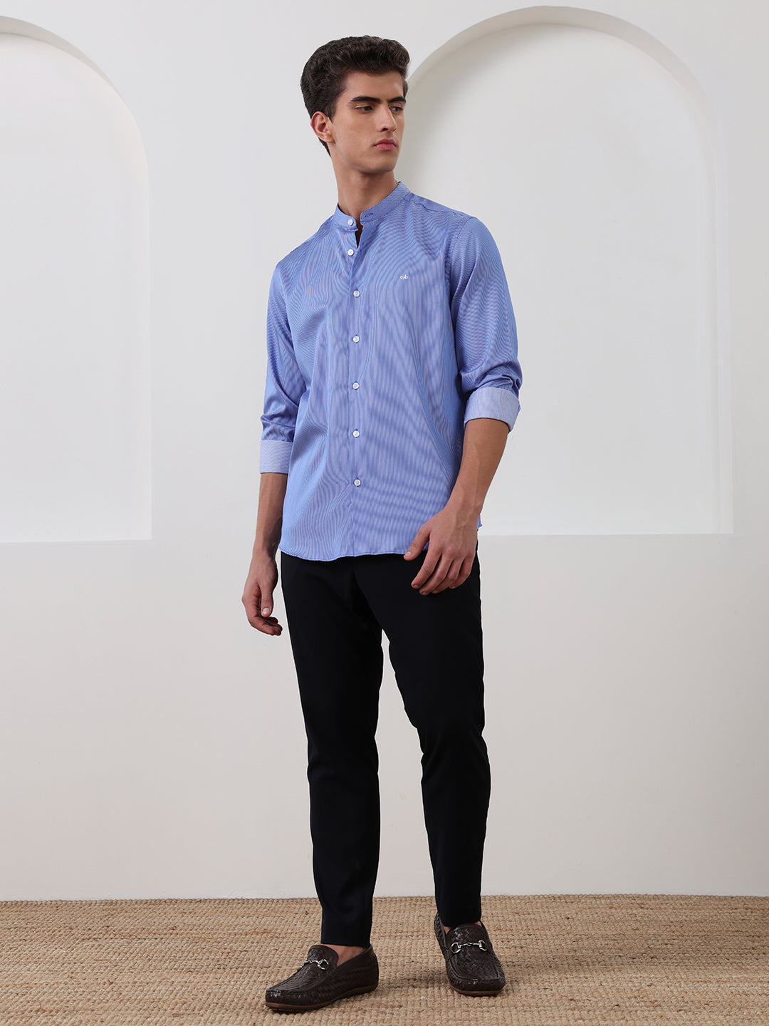Blue Regular Fit Striped Casual Cotton Shirt for Men (COLLE)