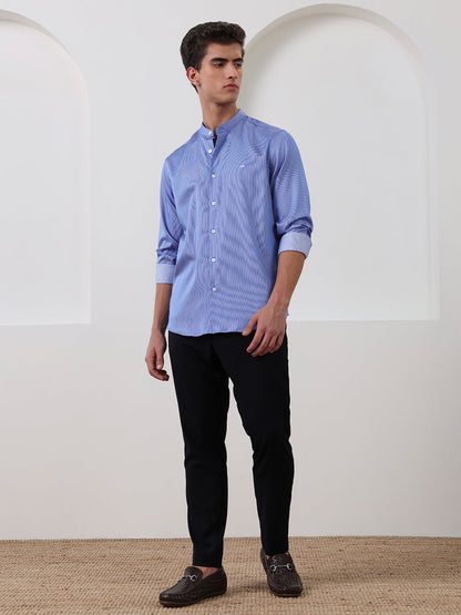 Blue Regular Fit Striped Casual Cotton Shirt for Men (COLLE)