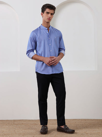 Blue Regular Fit Striped Casual Cotton Shirt for Men (COLLE)