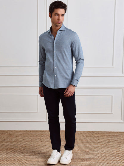Blue Slim Fit Checked Casual Cotton Shirt for Men (LABAC)