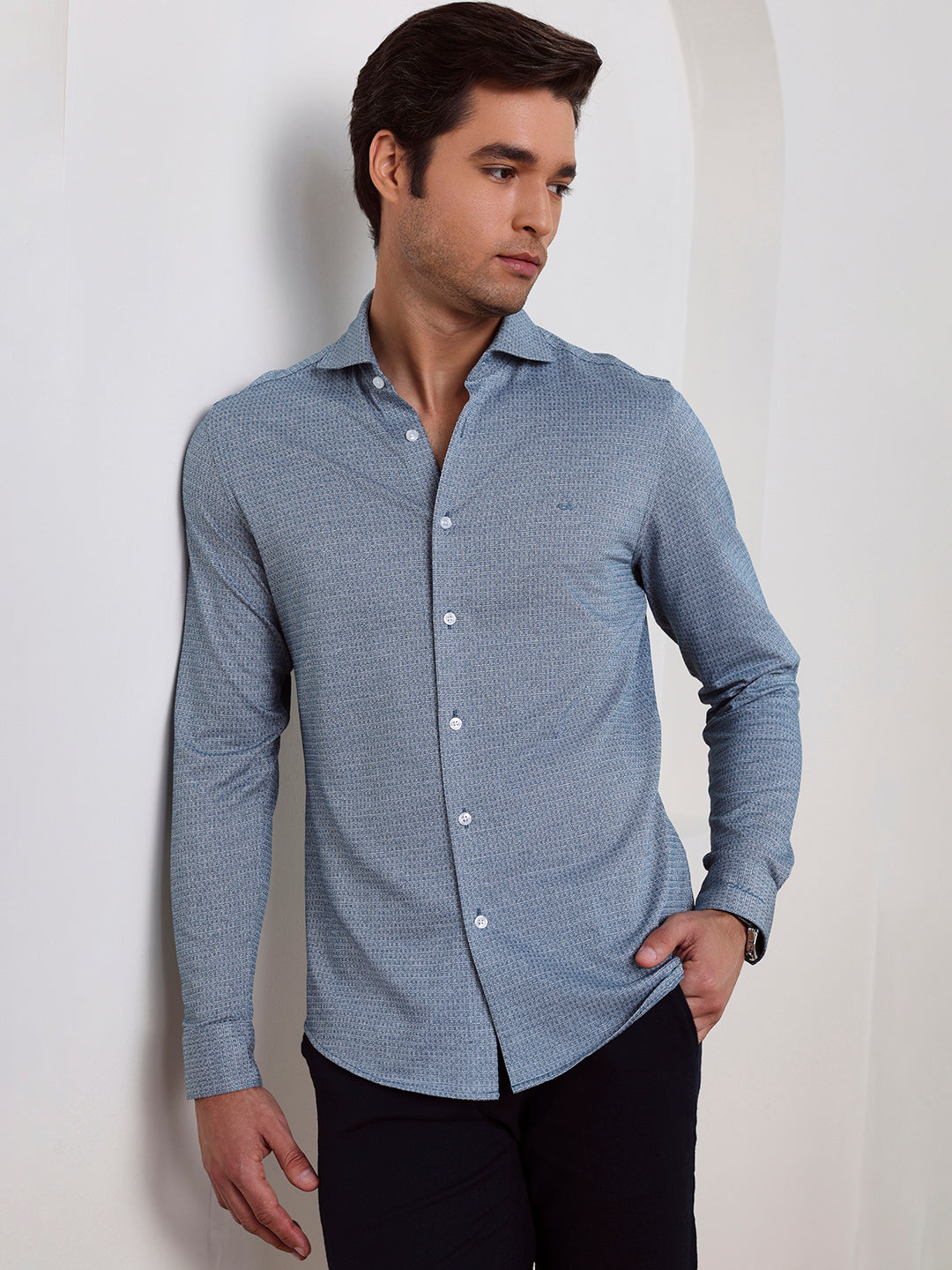 Blue Slim Fit Checked Casual Cotton Shirt for Men (LABAC)