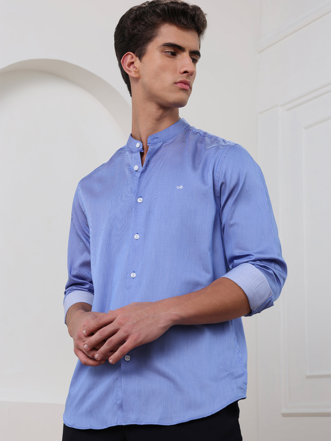Blue Regular Fit Striped Casual Cotton Shirt for Men (COLLE)