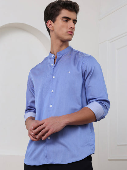 Blue Regular Fit Striped Casual Cotton Shirt for Men (COLLE)