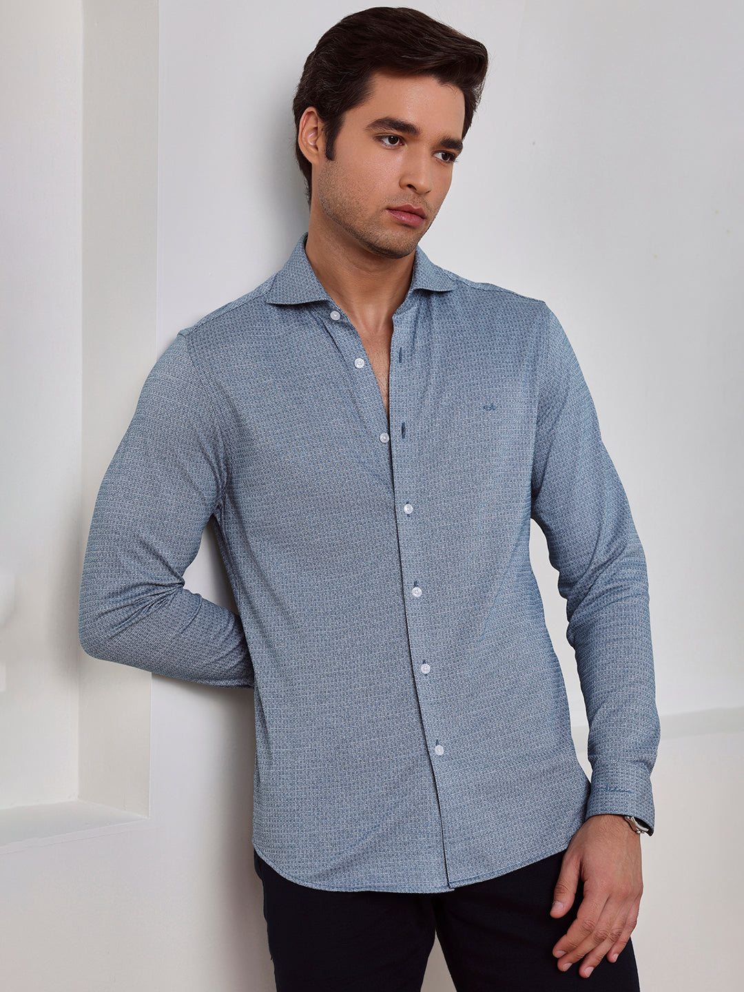 Blue Slim Fit Checked Casual Cotton Shirt for Men (LABAC)