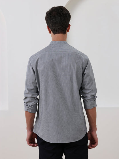 Grey Regular Fit Striped Casual Cotton Shirt for Men (CURO)