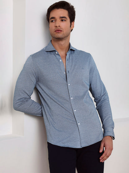 Blue Slim Fit Checked Casual Cotton Shirt for Men (LABAC)