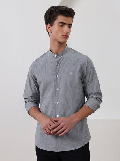Grey Regular Fit Striped Casual Cotton Shirt for Men (CURO)