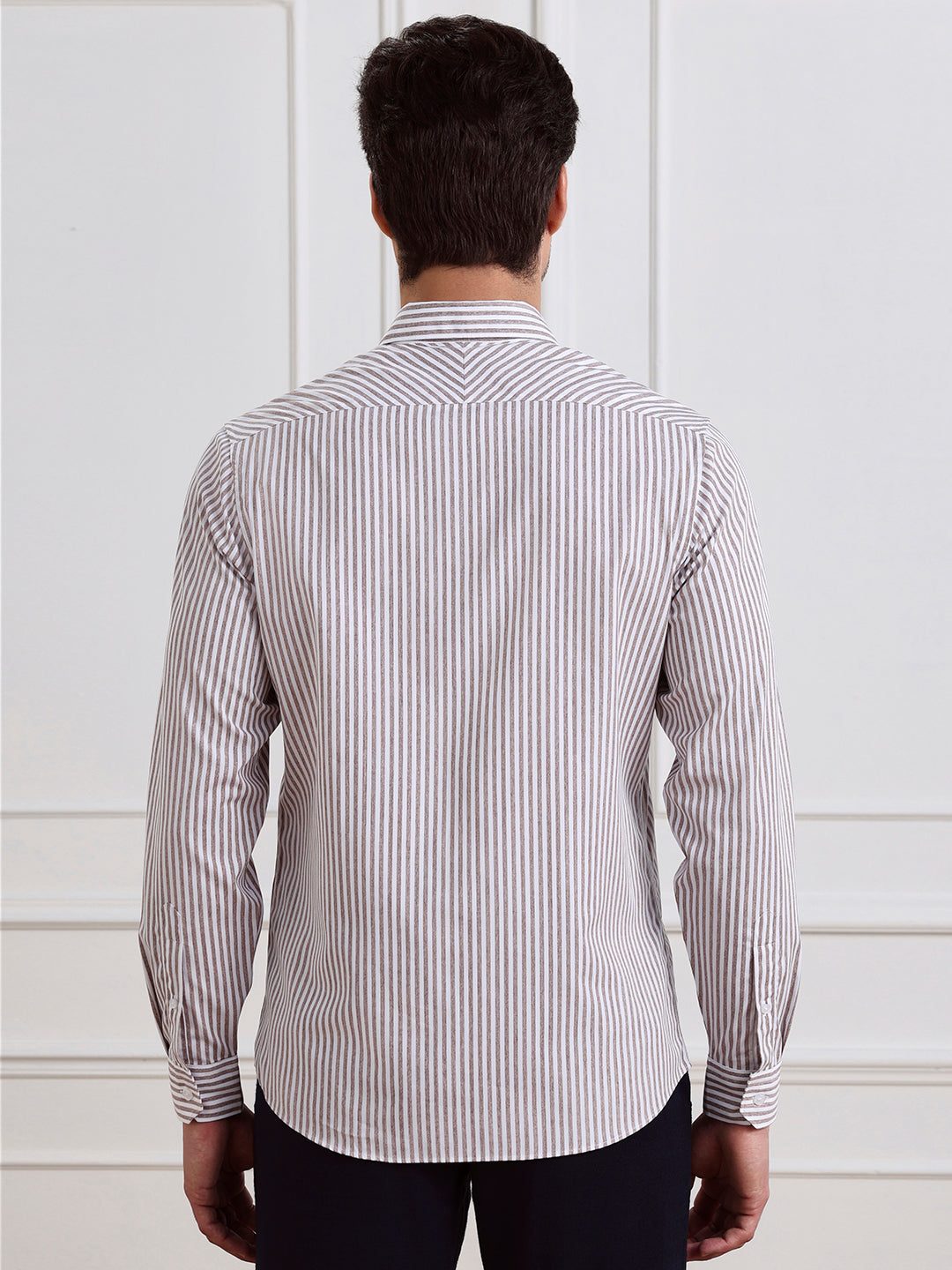 Brown Regular Fit Striped Casual Cotton Shirt for Men (CIRAG)