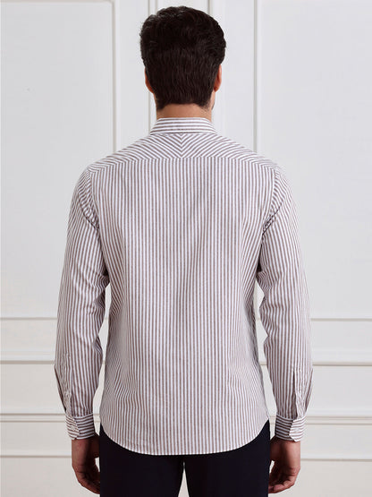 Brown Regular Fit Striped Casual Cotton Shirt for Men (CIRAG)