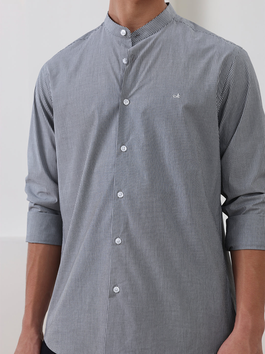 Grey Regular Fit Striped Casual Cotton Shirt for Men (CURO)