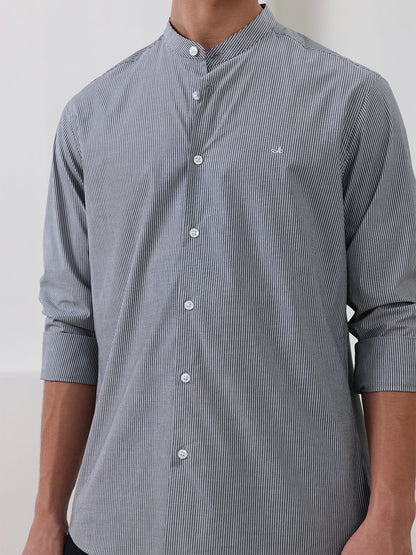Grey Regular Fit Striped Casual Cotton Shirt for Men (CURO)