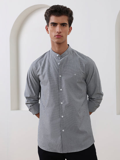 Grey Regular Fit Striped Casual Cotton Shirt for Men (CURO)