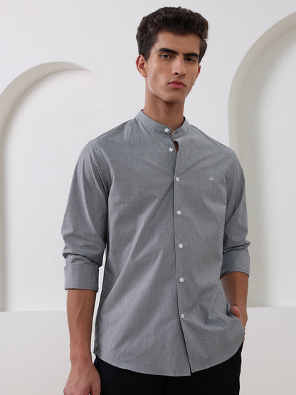 Grey Regular Fit Striped Casual Cotton Shirt for Men (CURO)