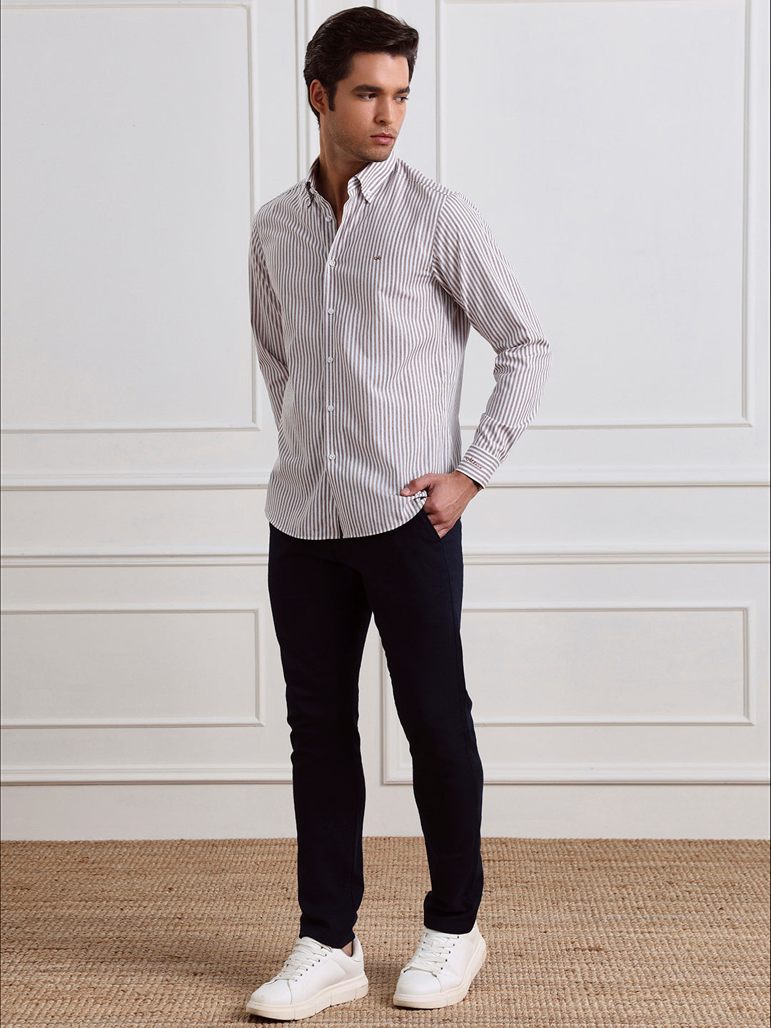 Brown Regular Fit Striped Casual Cotton Shirt for Men (CIRAG)