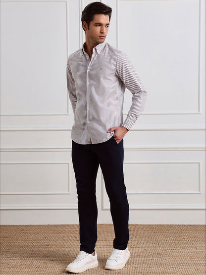 Brown Regular Fit Striped Casual Cotton Shirt for Men (CIRAG)