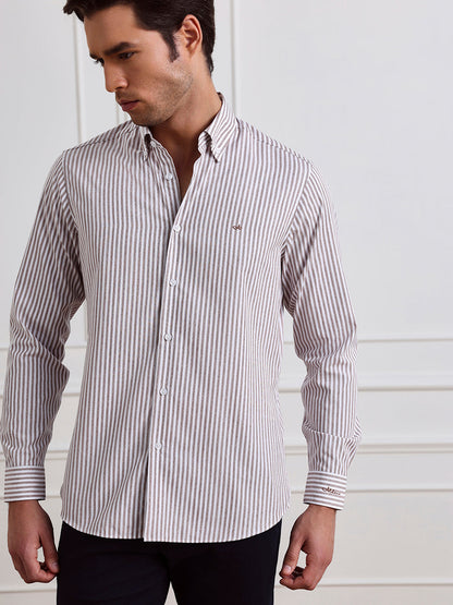 Brown Regular Fit Striped Casual Cotton Shirt for Men (CIRAG)