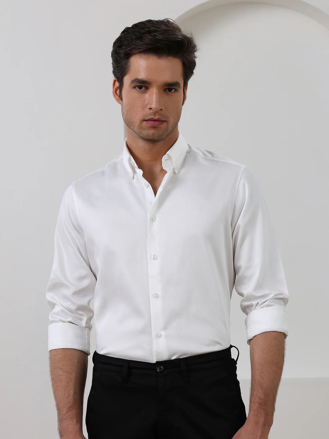 White Regular Fit Solid Formal Cotton Shirt