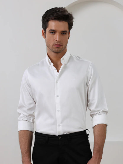 White Regular Fit Solid Formal Cotton Shirt