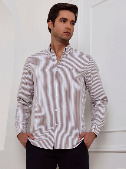 Brown Regular Fit Striped Casual Cotton Shirt for Men (CIRAG)