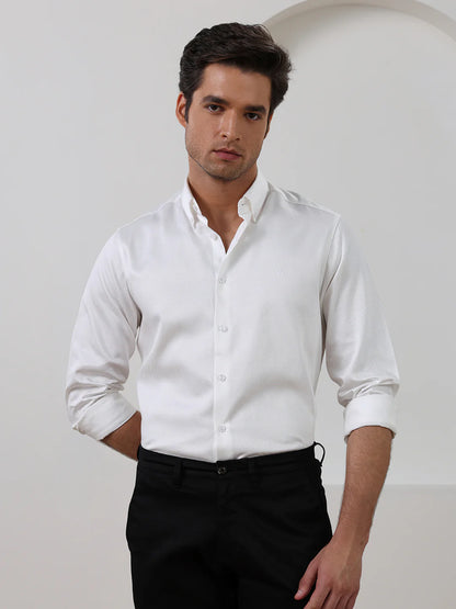 White Regular Fit Solid Formal Cotton Shirt
