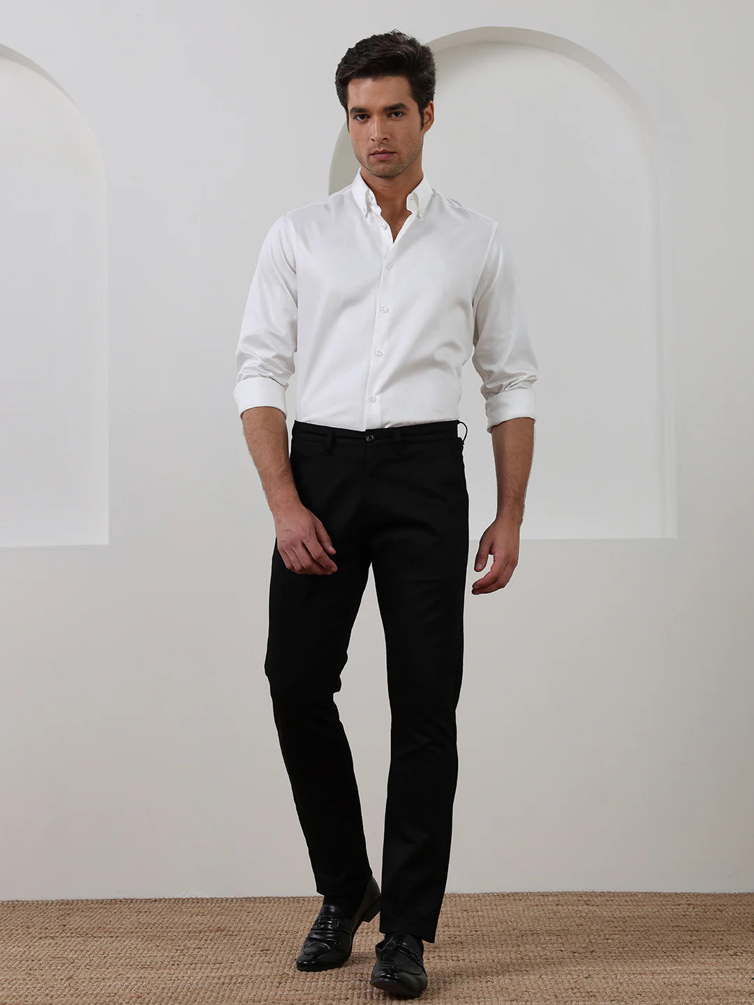 White Regular Fit Solid Formal Cotton Shirt