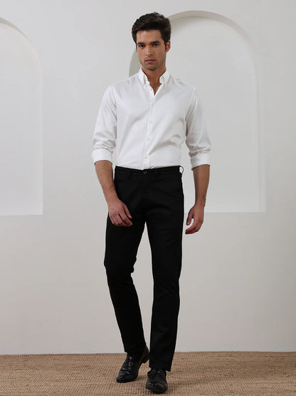 White Regular Fit Solid Formal Cotton Shirt