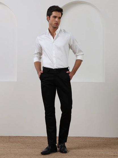 White Regular Fit Solid Formal Cotton Shirt