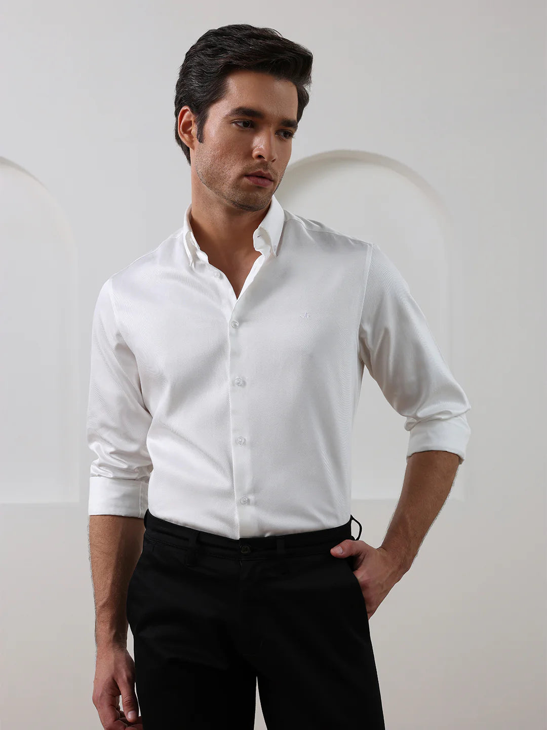 White Regular Fit Solid Formal Cotton Shirt