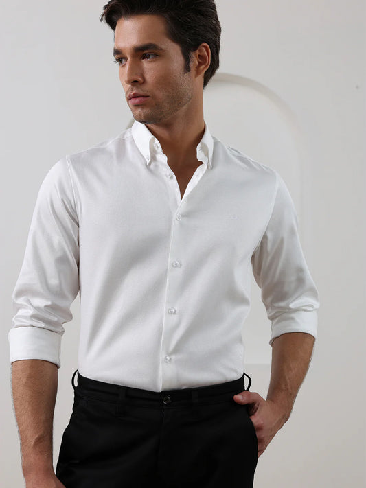 White Regular Fit Solid Formal Cotton Shirt