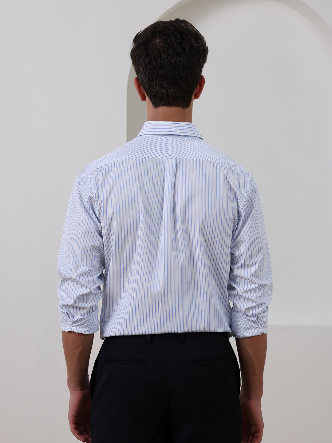 Blue Regular Fit Striped Formal Cotton Shirt for Men (CENOR)