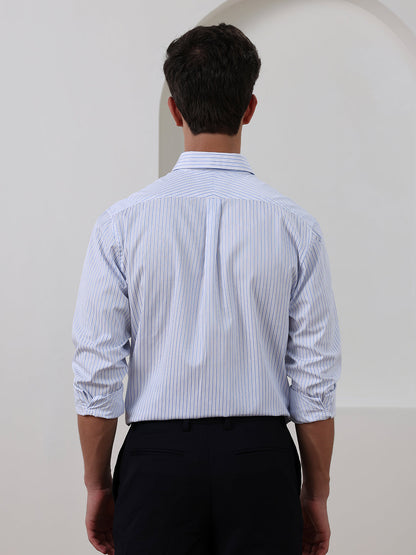 Blue Regular Fit Striped Formal Cotton Shirt for Men (CENOR)