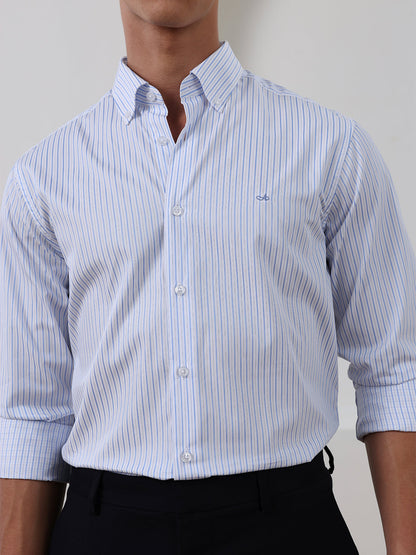 Blue Regular Fit Striped Formal Cotton Shirt for Men (CENOR)