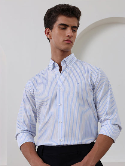 Blue Regular Fit Striped Formal Cotton Shirt for Men (CENOR)