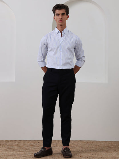 Blue Regular Fit Striped Formal Cotton Shirt for Men (CENOR)