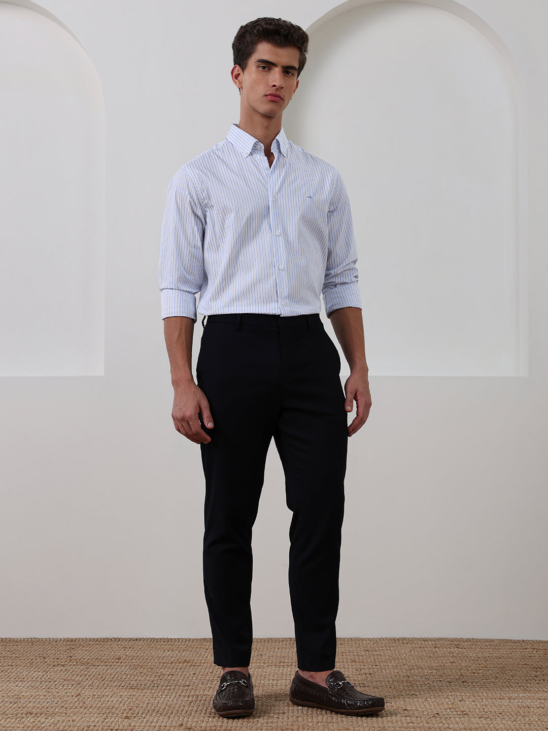 Blue Regular Fit Striped Formal Cotton Shirt for Men (CENOR)