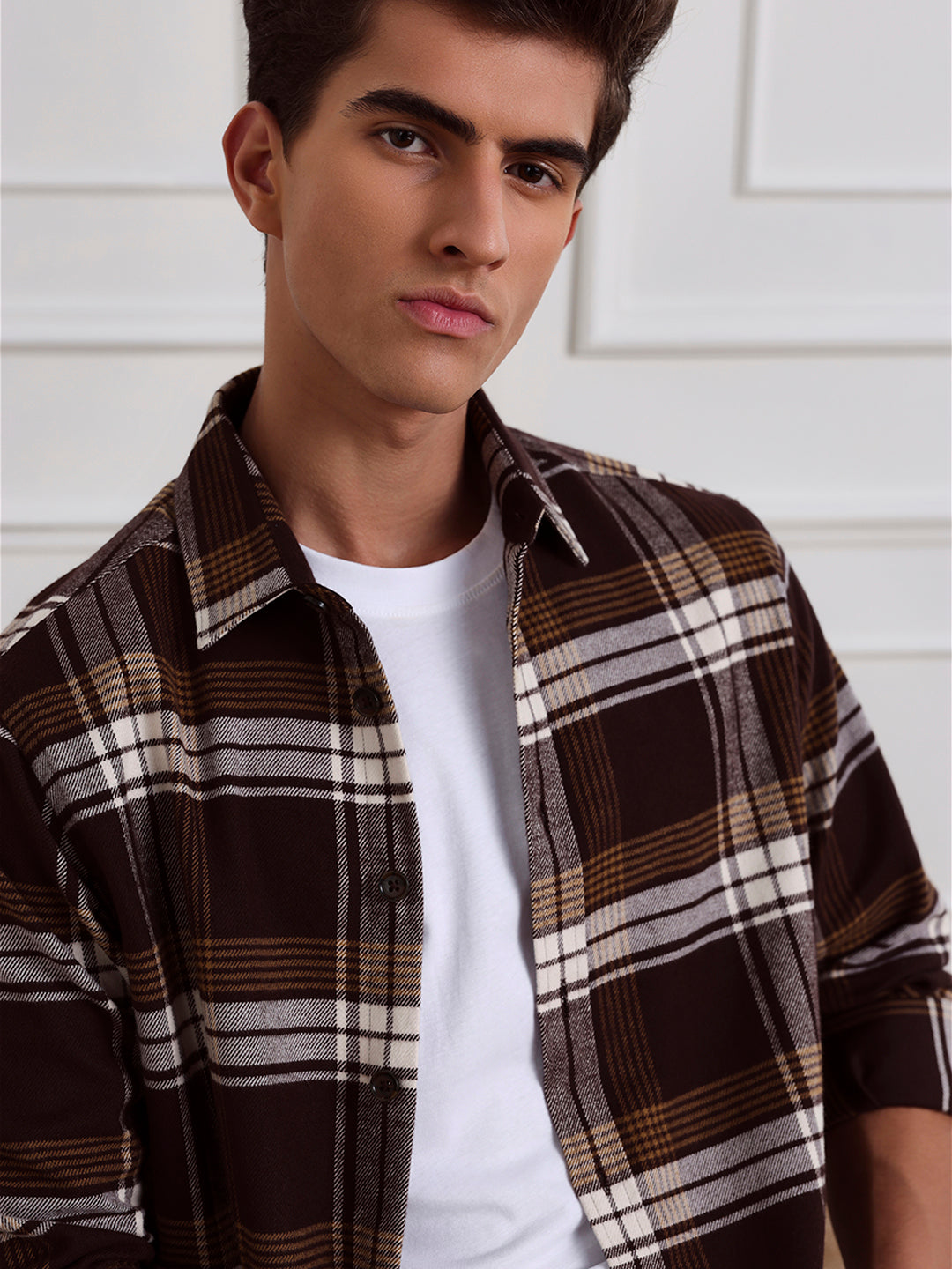 Brown Relaxed Fit Checked Casual Cotton Shirt for Men (LEWT)