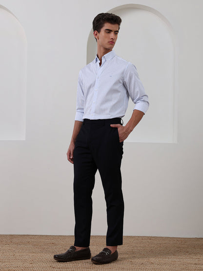 Blue Regular Fit Striped Formal Cotton Shirt for Men (CENOR)