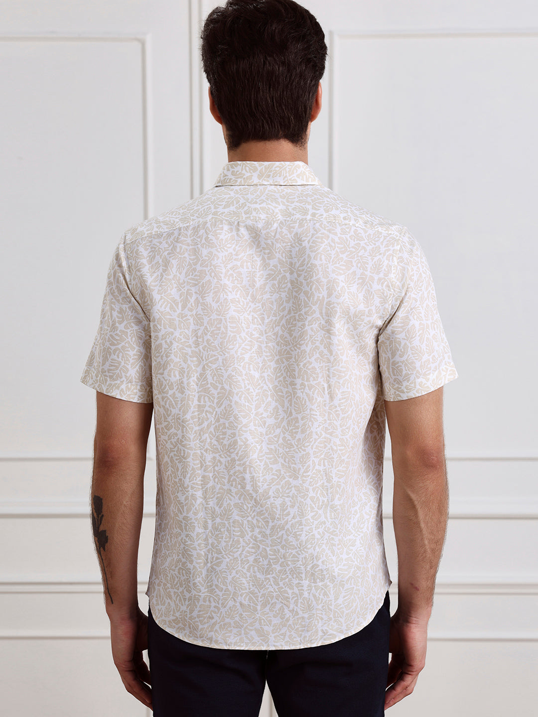 Beige Regular Fit Printed Casual Cotton Shirt for Men (CIRUS)