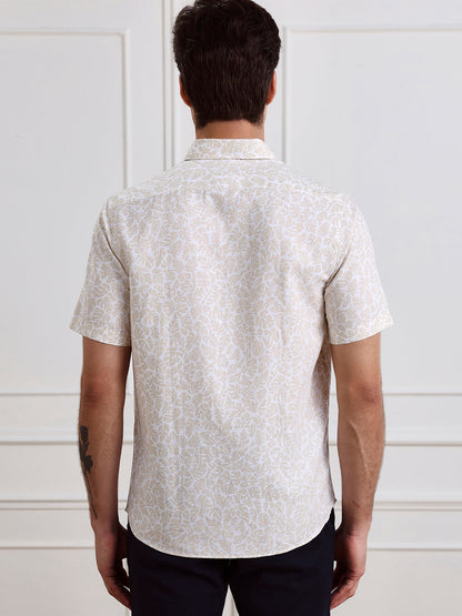 Beige Regular Fit Printed Casual Cotton Shirt for Men (CIRUS)