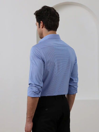 Blue Regular Fit Checked Formal Cotton Shirt for Men