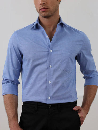 Blue Regular Fit Checked Formal Cotton Shirt for Men