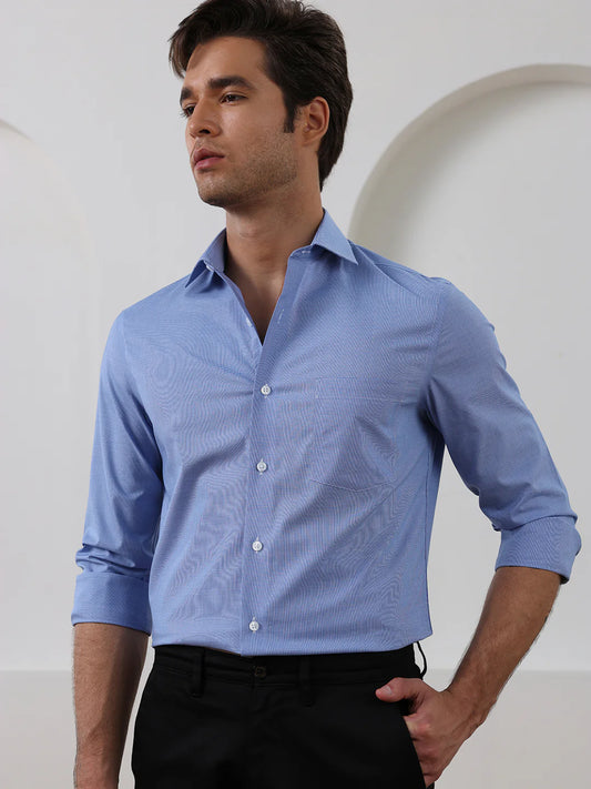 Blue Regular Fit Checked Formal Cotton Shirt