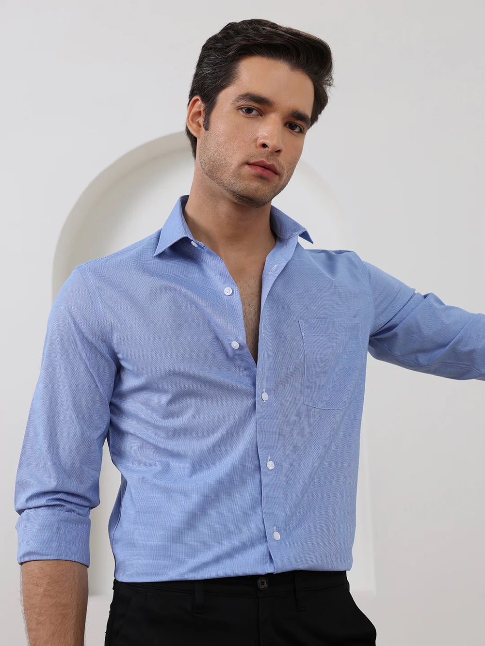 Blue Regular Fit Checked Formal Cotton Shirt