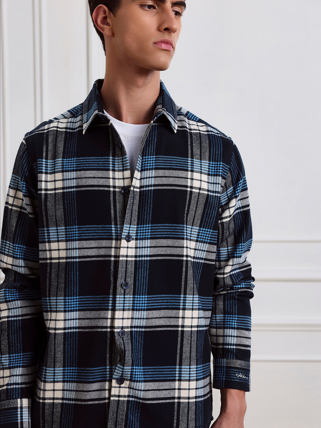 Blue Relaxed Fit Checked Casual Cotton Shirt for Men (LEWI)